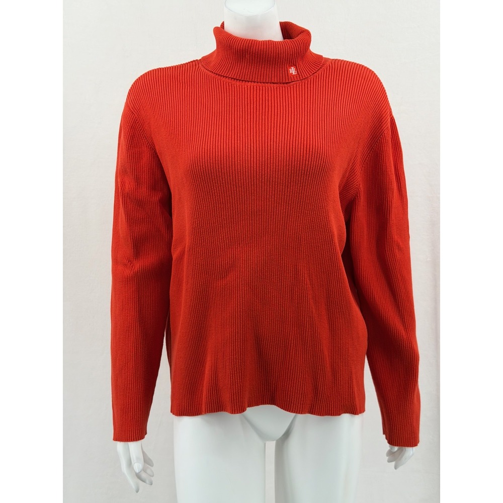 Lauren Ralph Lauren Sweater Womens 3X Orange Ribbed Knit Cozy Preppy Turtleneck